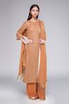 Buy_Nakul Sen_Orange 100% Silk Chiffon Embroidered Sequins Boat Kurta Farshi Palazzo Set _at_Aza_Fashions