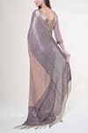 Shop_Nakul Sen_Grey 100% Silk Chiffon Embroidered Sequins V Neck Saree With Blouse _at_Aza_Fashions