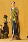 Buy_ABSTRACT BY MEGHA JAIN MADAAN_Blue Flat Chiffon Stripes Embellished Border Pre-draped Skirt Saree With Blouse _at_Aza_Fashions