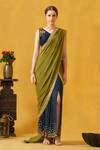 ABSTRACT BY MEGHA JAIN MADAAN_Blue Flat Chiffon Stripes Embellished Border Pre-draped Skirt Saree With Blouse _Online_at_Aza_Fashions