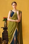 Shop_ABSTRACT BY MEGHA JAIN MADAAN_Blue Flat Chiffon Stripes Embellished Border Pre-draped Skirt Saree With Blouse _Online_at_Aza_Fashions