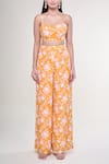 Buy_Arpita Mehta_Yellow Crepe Silk Printed Sand And Toasted Blouse Mango & Floral Cape Pant Set _Online_at_Aza_Fashions