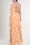 Shop_Arpita Mehta_Yellow Printed Floral Plunged V Pre-draped Ruffle Saree With Blouse _at_Aza_Fashions