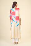 Shop_Samyukta Singhania_Beige Soft Satin Silk Print Abstract Boat Neck Sunshine Geometric Kaftan _at_Aza_Fashions