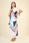 Buy_Samyukta Singhania_Beige Chelsea Georgette Print Geometric Boat Neck Asymmetric Straight Kaftan _Online_at_Aza_Fashions