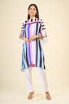 Buy_Samyukta Singhania_Multi Color Chelsea Georgette Print Stripe Boat Neck Asymmetric Short Kaftan _Online_at_Aza_Fashions