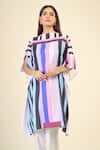 Shop_Samyukta Singhania_Multi Color Chelsea Georgette Print Stripe Boat Neck Asymmetric Short Kaftan _Online_at_Aza_Fashions