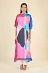 Samyukta Singhania_Black Soft Silk Crepe Print Abstract Boat Neck Enchantress Kaftan _Online_at_Aza_Fashions