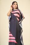 Shop_Samyukta Singhania_Black Soft Silk Crepe Printed Stripe Boat Placement Kaftan Dress _Online_at_Aza_Fashions