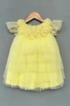 Buy_Label Neeti_Yellow Net Ruffled Rosette Bloom Tiered Dress _at_Aza_Fashions