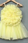 Label Neeti_Yellow Organza Lining Cotton Tafetta Ruffled Rosette Bloom Dress _Online_at_Aza_Fashions