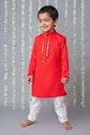 Buy_Label Neeti_Red Satin Lining Embroidery Mirror Kurta With Pant _at_Aza_Fashions