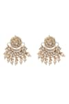 Shop_MINAKI_White Kundan Studded Floral Crecent Chandbali Earrings _at_Aza_Fashions