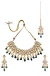 Shop_MINAKI_Green Kundan Studded Drop Collar Necklace Set _at_Aza_Fashions