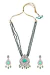 Shop_MINAKI_Green Stone Studded Beaded Long Necklace Set _at_Aza_Fashions