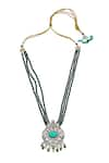 MINAKI_Green Stone Studded Beaded Long Necklace Set _Online_at_Aza_Fashions