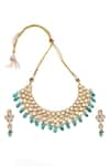 Shop_MINAKI_Green Kundan Studded Cluster Collar Necklace Set _at_Aza_Fashions