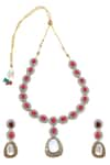 Shop_MINAKI_Red Stone Oval Studded Collar Necklace Set _at_Aza_Fashions