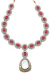 Buy_MINAKI_Red Stone Oval Studded Collar Necklace Set _Online_at_Aza_Fashions