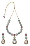 Shop_MINAKI_Multi Color Stone Oval Studded Two Necklace Set _at_Aza_Fashions