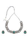 Shop_MINAKI_Green Stones Studded Floral Swirl Necklace Set _at_Aza_Fashions