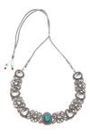 MINAKI_Green Stones Studded Floral Swirl Necklace Set _Online_at_Aza_Fashions