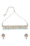 Shop_MINAKI_Blue Stone Kundan Studded Floral Bead Choker Set _at_Aza_Fashions