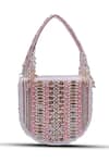 THE TAN CLAN_Pink Bead Asma Stripe Embellished Clutch _at_Aza_Fashions