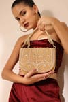 Buy_THE TAN CLAN_Gold Bead Kavya Embellished Flap Clutch _at_Aza_Fashions