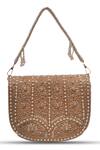 THE TAN CLAN_Gold Bead Kavya Embellished Flap Clutch _at_Aza_Fashions