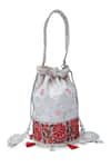 Shop_THE TAN CLAN_White Thread Meera Floral Embroidered Potli Bag _at_Aza_Fashions