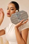 Buy_THE TAN CLAN_Silver Mother Of Pearl Misha Work Clutch Bag _at_Aza_Fashions