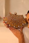 Buy_THE TAN CLAN_Gold Stone Nitya Work Clutch Bag _at_Aza_Fashions