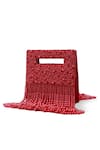 Shop_THE TAN CLAN_Red Bead Ruby Embellished Flap Over Clutch Bag _at_Aza_Fashions