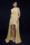 ASHUTOSH JOSHI_Yellow Net Hand Embroidered Dori Dress Round Padmini With Jacket _Online_at_Aza_Fashions