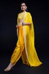 Buy_ASHUTOSH JOSHI_Yellow Bemberg Satin Hand Embroidered Sequins Blouse Indira Dhoti Pant Set _Online_at_Aza_Fashions