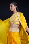 ASHUTOSH JOSHI_Yellow Bemberg Satin Hand Embroidered Sequins Blouse Indira Dhoti Pant Set _at_Aza_Fashions