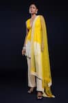 Buy_ASHUTOSH JOSHI_Yellow Raw Silk Hand Embroidered Flower Deep Prabha Kurta Cigarette Pant Set _Online_at_Aza_Fashions