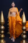 Buy_ASHUTOSH JOSHI_Orange Bemberg Satin Hand Embroidered Resham Blouse Harini Dhoti Pant Set _at_Aza_Fashions