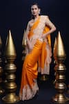 Shop_ASHUTOSH JOSHI_Orange Raw Silk Hand Embroidered Resham V-neck Pushti Saree Set _at_Aza_Fashions