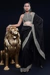 Buy_ASHUTOSH JOSHI_Black Raw Silk Hand Embroidered Resham Round Amrutha Saree Set _at_Aza_Fashions