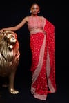 Buy_ASHUTOSH JOSHI_Red Raw Silk Hand Embroidered Resham Round Junoon Saree Set _Online_at_Aza_Fashions