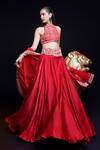 Buy_ASHUTOSH JOSHI_Red Bemberg Satin Hand Embroidered Resham Round Amrita Lehenga Set _at_Aza_Fashions