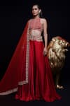 Shop_ASHUTOSH JOSHI_Red Bemberg Satin Hand Embroidered Resham Round Amrita Lehenga Set _at_Aza_Fashions