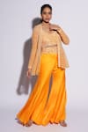 Buy_ASHUTOSH JOSHI_Orange Net Hand Embroidered Circle Bustier U Neck Rufat Sharara Set With Cape _at_Aza_Fashions