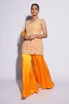 Shop_ASHUTOSH JOSHI_Orange Net Hand Embroidered Abstract Cutwork V-neck Sai Kurta Sharara Set _Online_at_Aza_Fashions