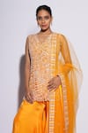 ASHUTOSH JOSHI_Orange Net Hand Embroidered Abstract Cutwork V-neck Sai Kurta Sharara Set _at_Aza_Fashions