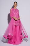 Buy_ASHUTOSH JOSHI_Pink Net Hand Embroidered Abstract Cutwork Round Hanif Kurta Sharara Set _at_Aza_Fashions