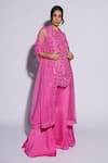 ASHUTOSH JOSHI_Pink Net Hand Embroidered Abstract Cutwork Round Hanif Kurta Sharara Set _Online_at_Aza_Fashions