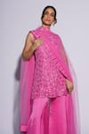 Buy_ASHUTOSH JOSHI_Pink Net Hand Embroidered Abstract Cutwork Round Hanif Kurta Sharara Set 